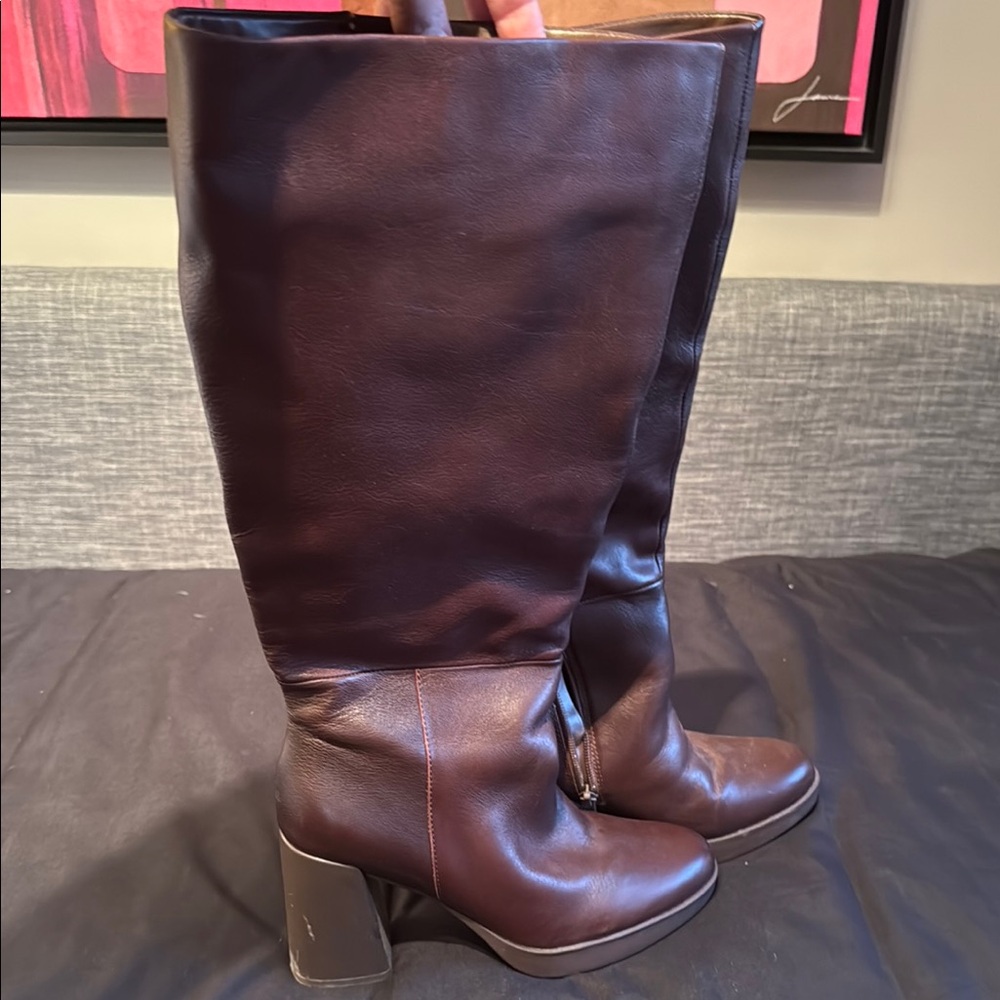 Elegant Brown Wide Calf Leather Knee-High Boots